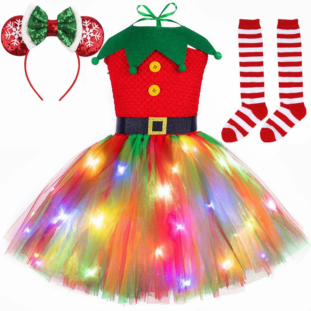 Elf Costume Christmas - Рождественское платье-пачка Красное, зеленое, фатиновое платье