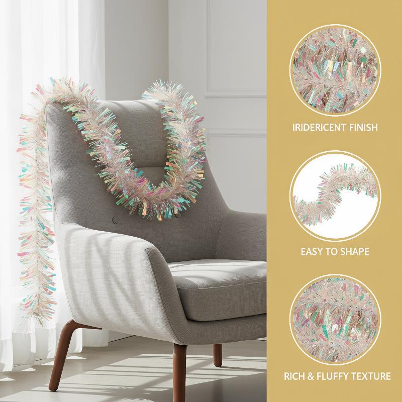 Tinsel Garland Decoration - Светло-зеленая переливающаяся голографическая гирлянда из мишуры