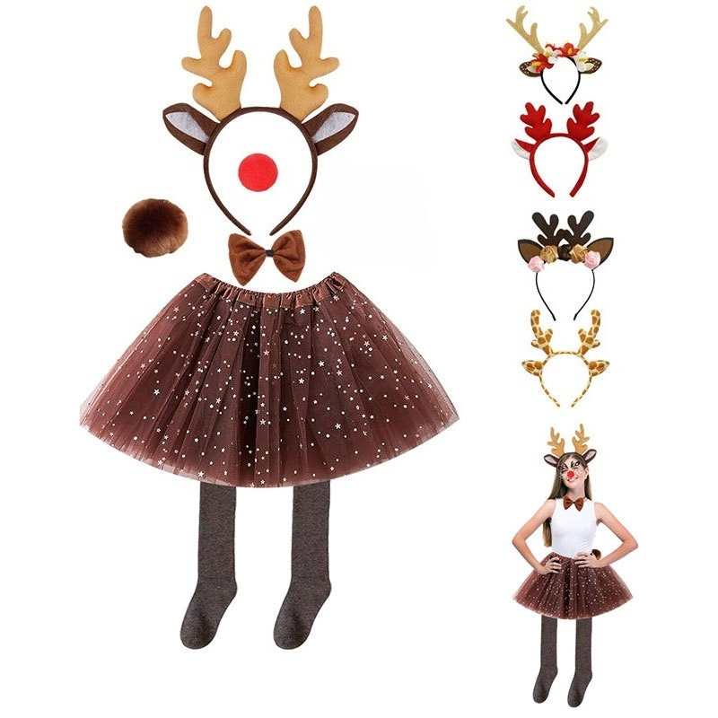 Reindeer Antlers Headband - Комплект костюма оленя, юбка-пачка с галстуком-бабочкой,