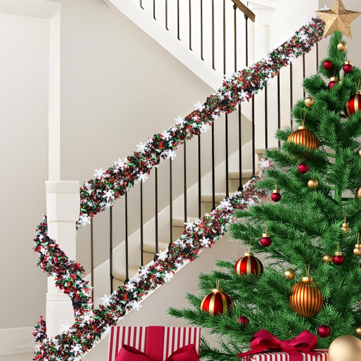 6,56 фута зелено-красная рожде – обзор и цена Tinsel Garland Decoration
