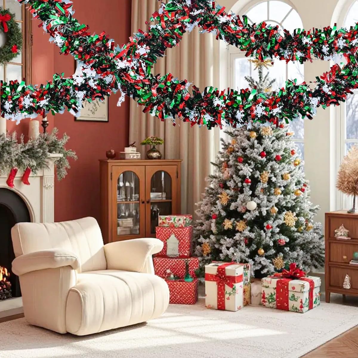 6,56 фута зелено-красная рожде – обзор и цена Tinsel Garland Decoration